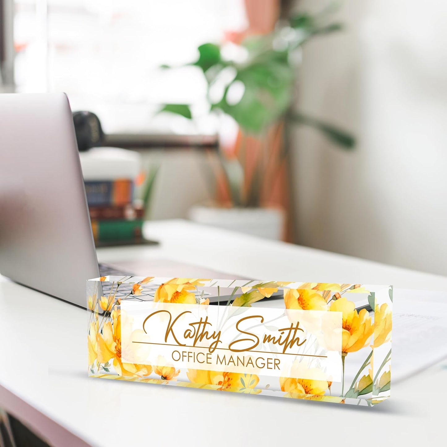 Personalized Name Plate for Desk, Custom Desk Name Plate, Acrylic Name Plate Office Desk Accessories, Personalized Office Gifts for Coworkers Teachers, Employee Appreciation Gifts (A-WaterColor5)