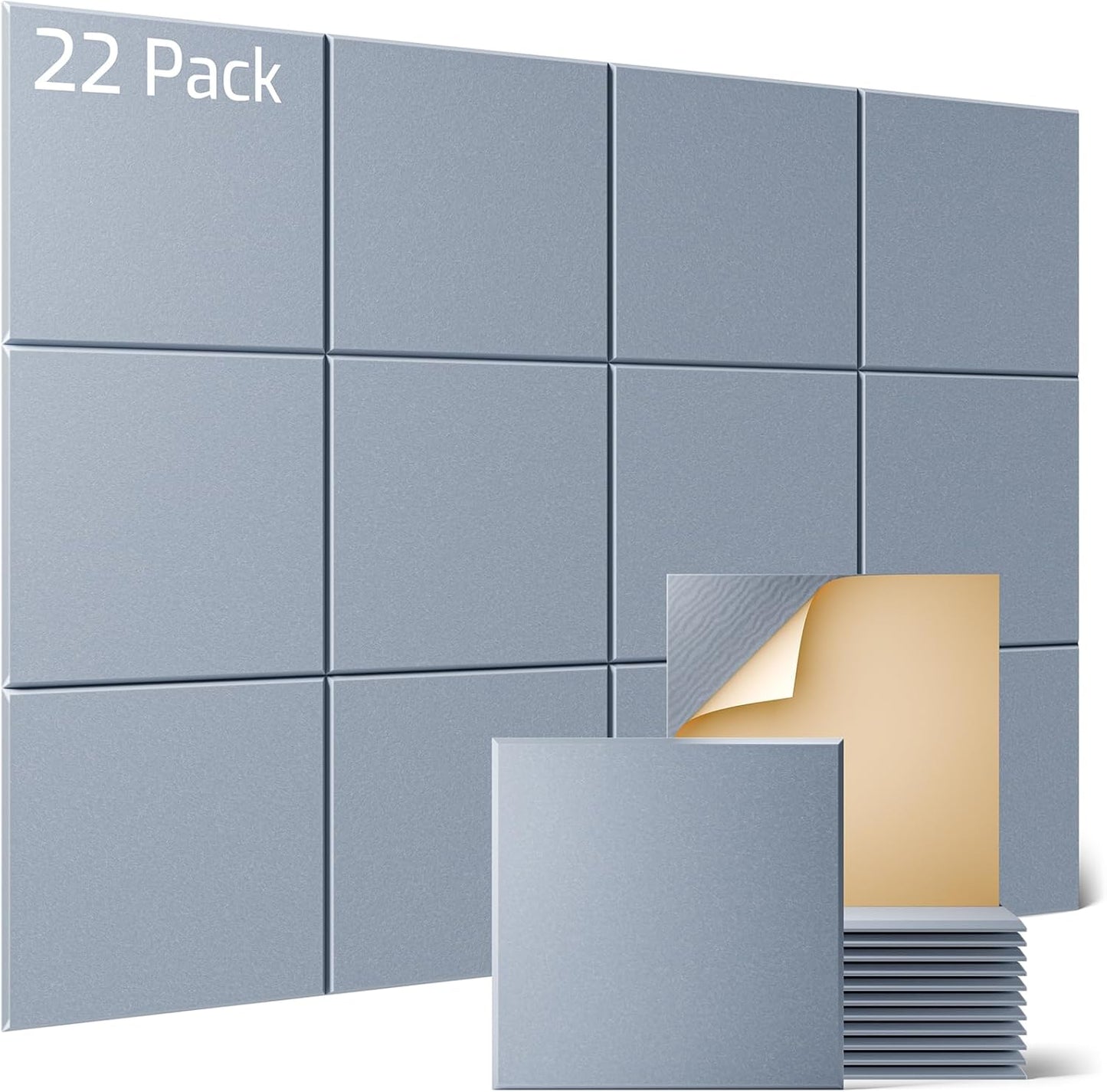 Sonicism 22 Pack Acoustic Wall Panels with Self-Adhesive, 12" X 12" X 0.4" Sound Proof Foam Panels, Decorative Soundproof Wall Panels, Sound Proof Absorbing Tiles for Home & Offices, Smoky Gray