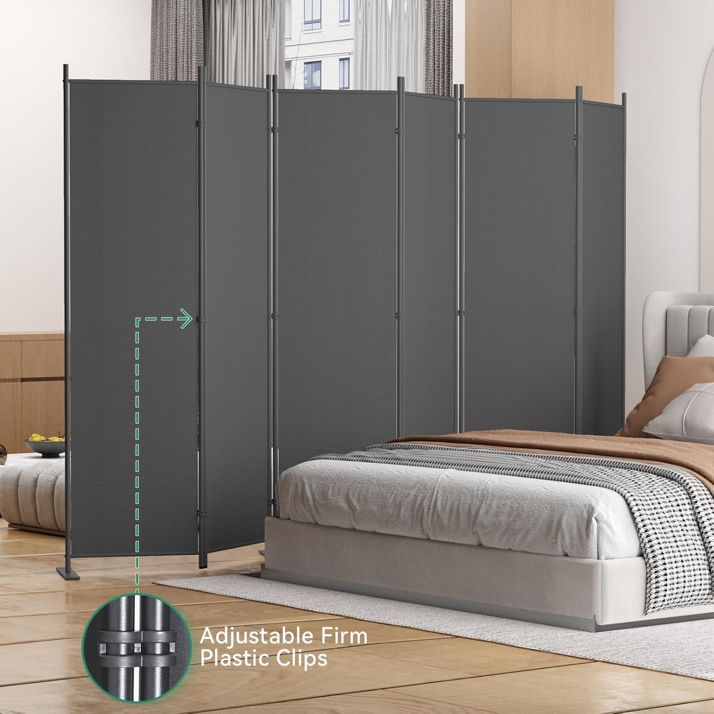 Helios&Hestia 6-Panel 6 ft Tall Indoor Folding Room Divider, Portable Privacy Screen, Freestanding Partition Separator, Temporary Wall Separation for Bedroom, Office, 120" W X 71" H, Dark Grey