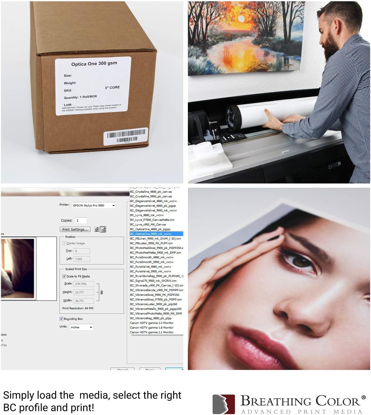 Optica One is a Luxurious 300 gsm Smooth Matte Fine Art Inkjet Paper Featured in a 24"x40' Roll; Its Bright White Color Makes It Ideal for Black and White and Color Prints.