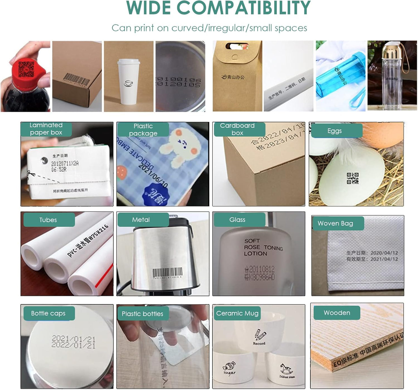 Acogedor Handheld Printer, Handheld Mobile Inkjet Printer with LED , Portable Printer Inkject Coding Machine for Barcode, Label, Date, Text