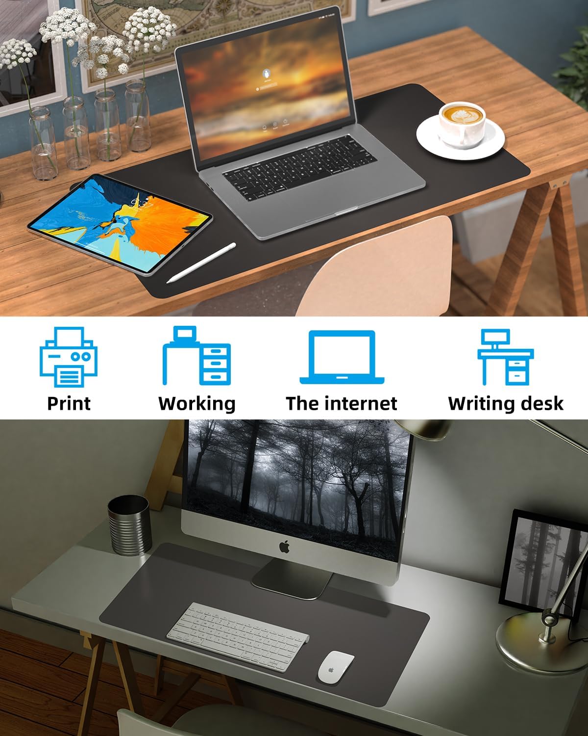 Small Desk Mat,Leather Desk Pad Protector,Desk Mouse pad,Office Desk mat,Laptop Mat for Desk, Non-Slip PU Leather Desk Blotter,Waterproof Desk Writing Pad for Office/Home(31.5"x15.7",Dark Grey)