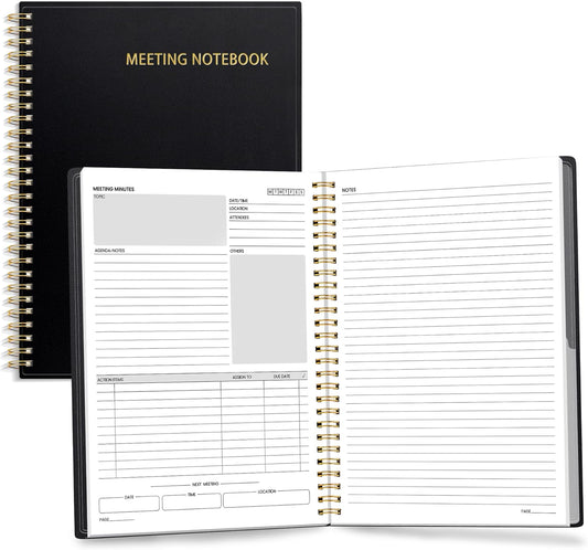 SUNEE Half Meeting Half Note - 7.5"x10" Professional Notebooks for Work - 160 Pages, B5 Size Project Planner, Spiral Meeting Agenda/Minutes Organizer for Women Men, Note Taking, Office & Business