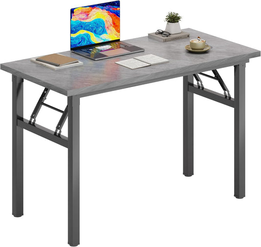 DlandHome Folding Desk Small Desk 31.5 inches Small Computer Desk for Home Office Folding Table Writing Table for Small Spaces No Assembly Required Grey & Black Frame