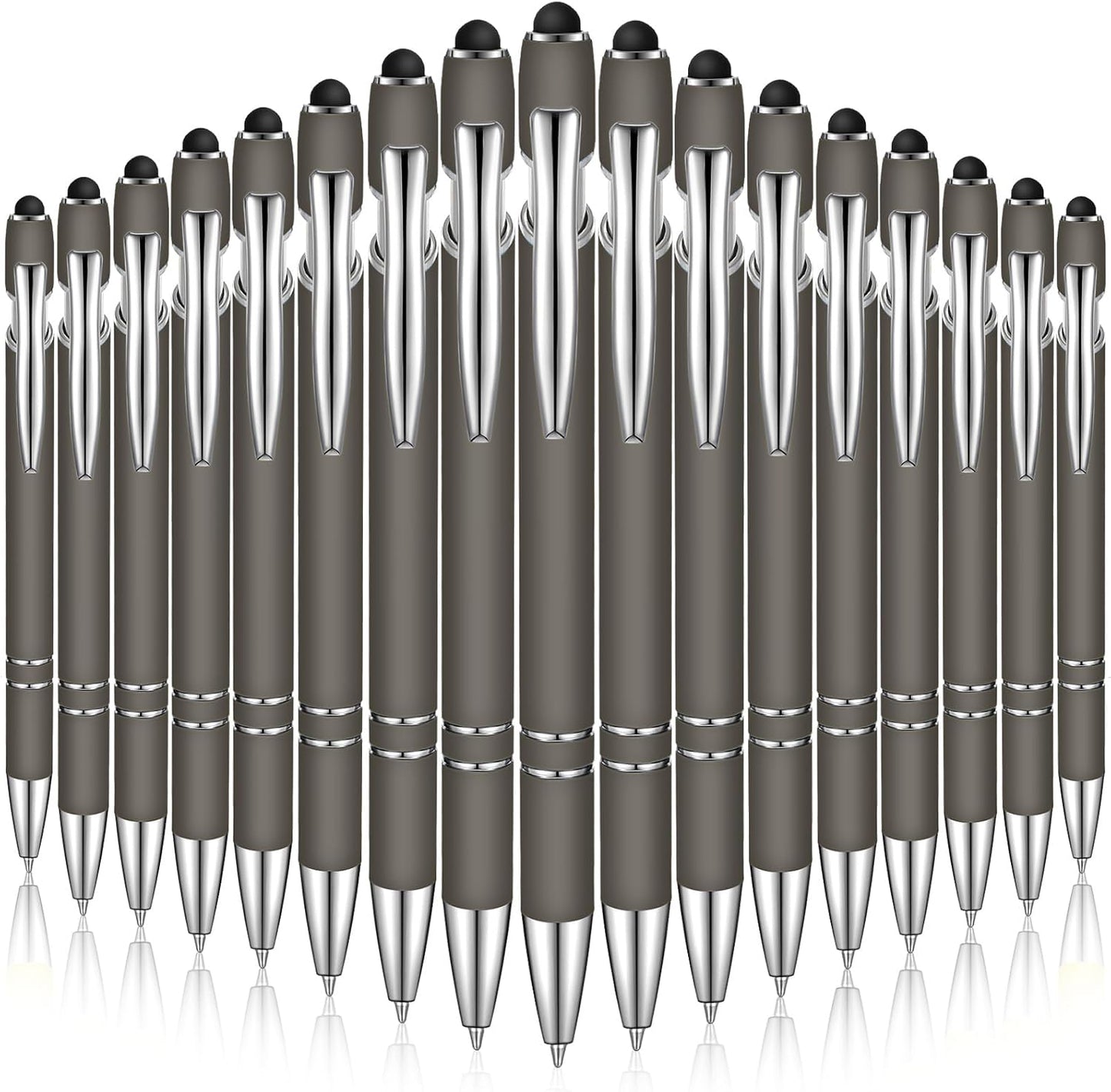 Zonon 38 Pieces Rubberized Ballpoint Pen with Stylus Tip Stylish Metal Pen Capacitive Styli with Soft Rubberized Grip, Black Ink for Most Devices(Gray)