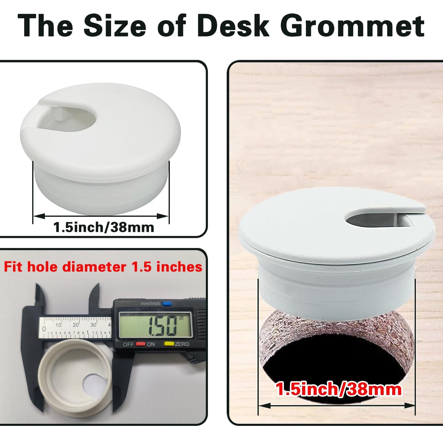 [6 Pack] Desk Grommet 1.5 inch(38mm) Sturdy ABS Plastic Desk Hole Cover for Cables Detachable Desk Hole Grommet for Organizing Home & Office Table Cables - White