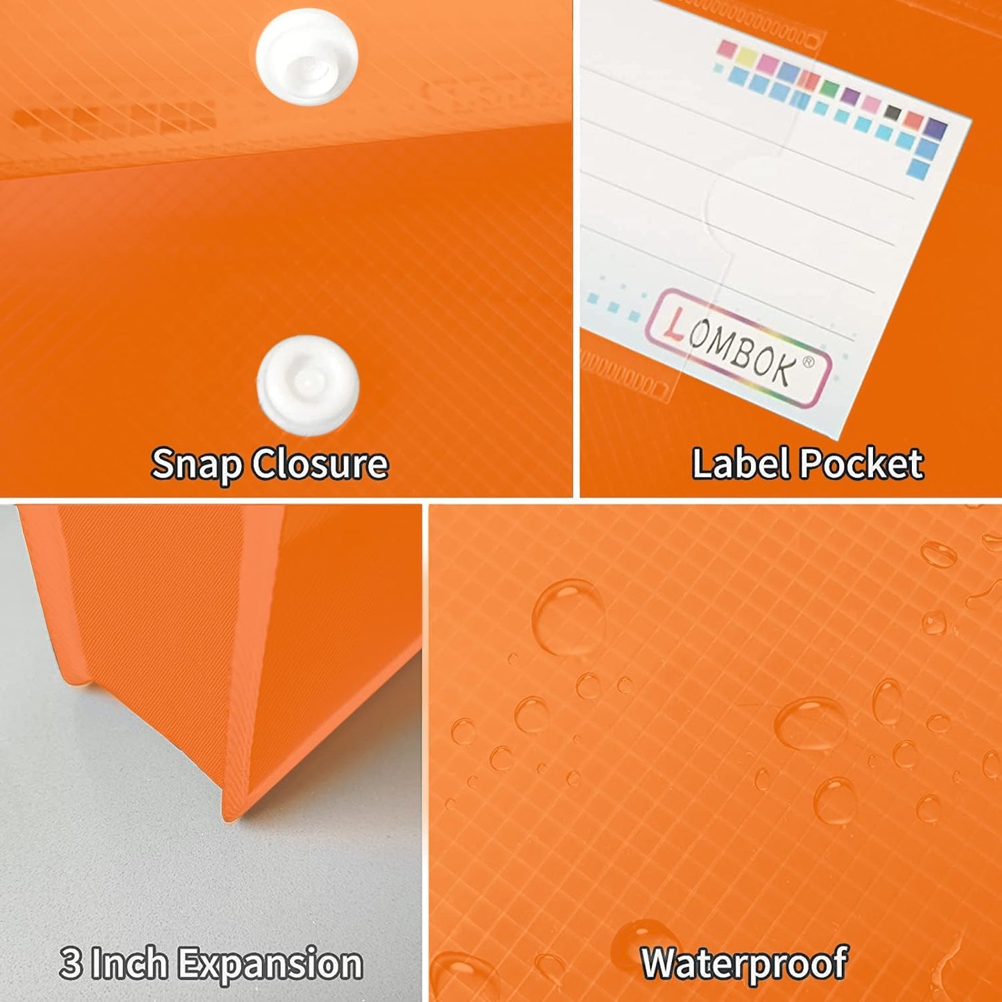 Plastic File Folders Legal Size Expandable Document Folder with Snap Button Closure, B4 Expanding File Wallet Envelopes Pouch with Label Pocket, 2 Packs, Orange