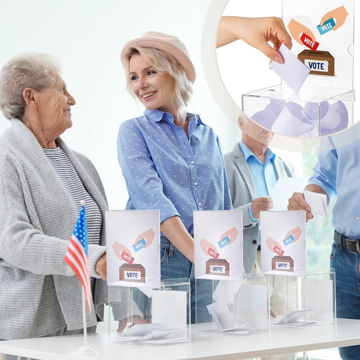 Bucherry 3 Pcs Acrylic Donation Box with Slot, 5.9 x 5 x 5 Inches Clear Ballot Suggestion Raffle Ticket Box with Sign for Fundraising, Raffle, Collecting, Donating, Voting