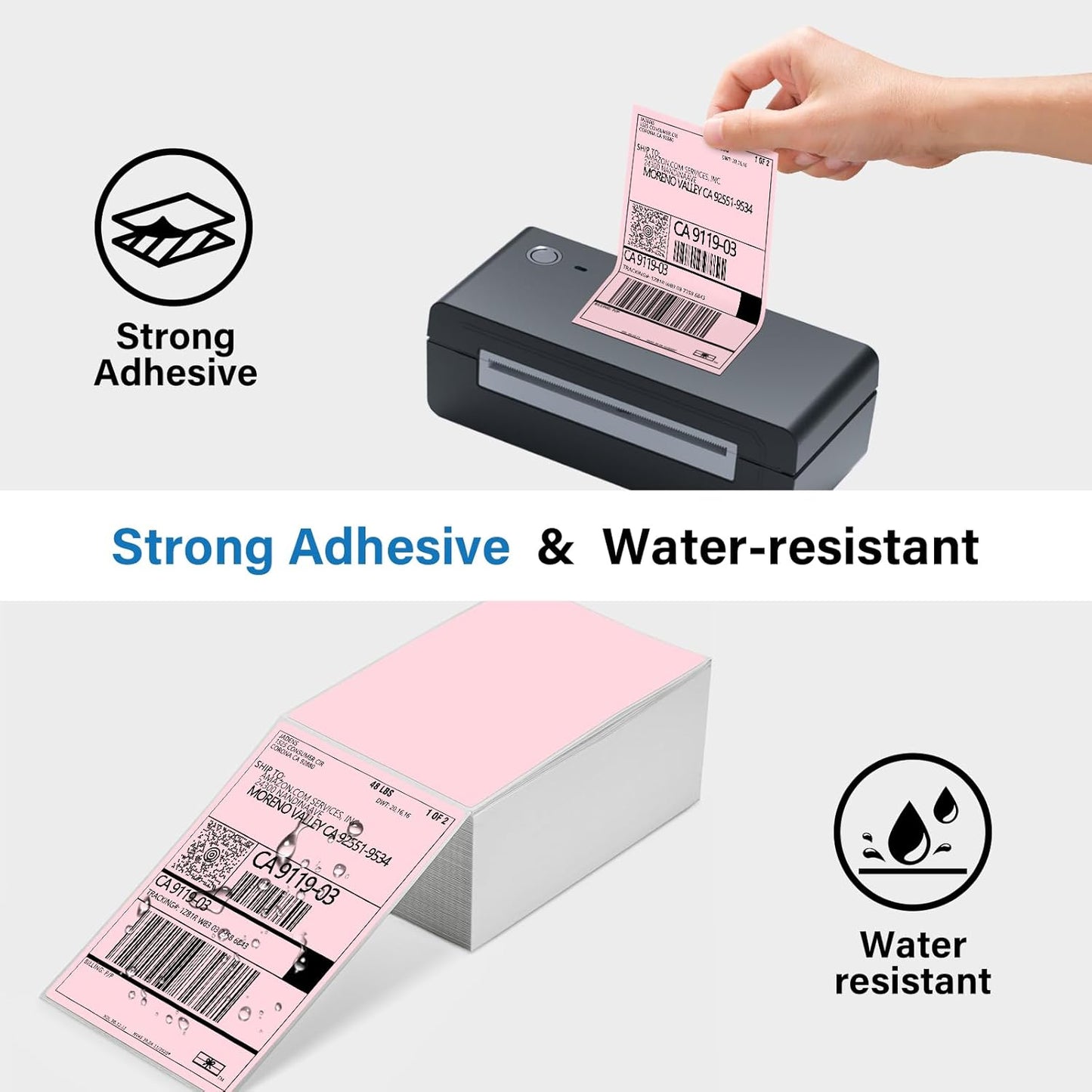 Thermal Shipping Labels 4x6-250 Labels Fan-Fold, Mailing Postage Paper for Thermal Printers, Strong Adhesive, Jam-Free, Compatible with JADENS, Rollo, Munbyn, for Office & Home, Pink