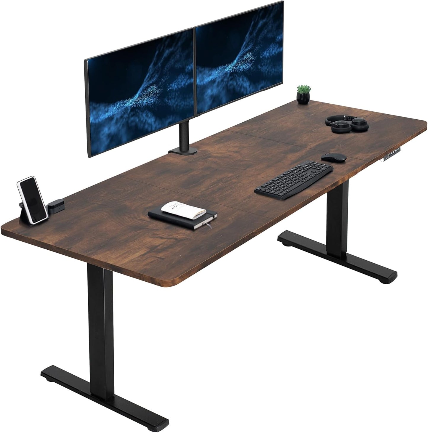 VIVO Large Electric 83 x 30 in Standing Desk, Memory Height Adjustment, 1B Series, Rustic Vintage Brown Top Black Frame, DESK-KIT-1B8N