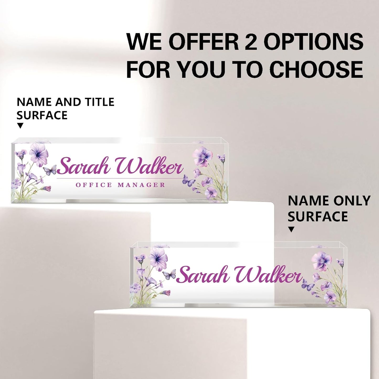 Name Plate for Desk, Desk Name Plate Personalized, Office Decor for Women Men, Acrylic Desktop Accessories, Office Appreciation Gifts for Boss Social Workers Nurse Teacher Employee (Purple)