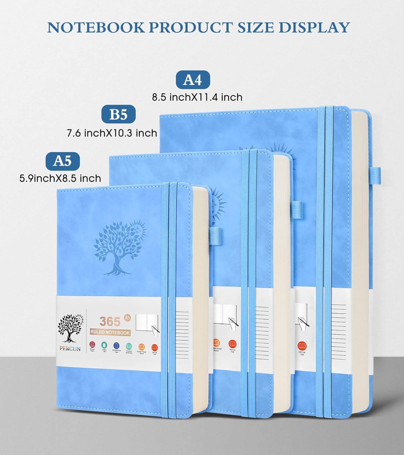 A4 Lined Journal Notebook，365 Page Large Leather Journals for Writing Women Men，Hardcover Notebook with 100Gsm Thick Pages for Travel，Work，School，College Ruled, Daily Diary (8.5" x 11.4")