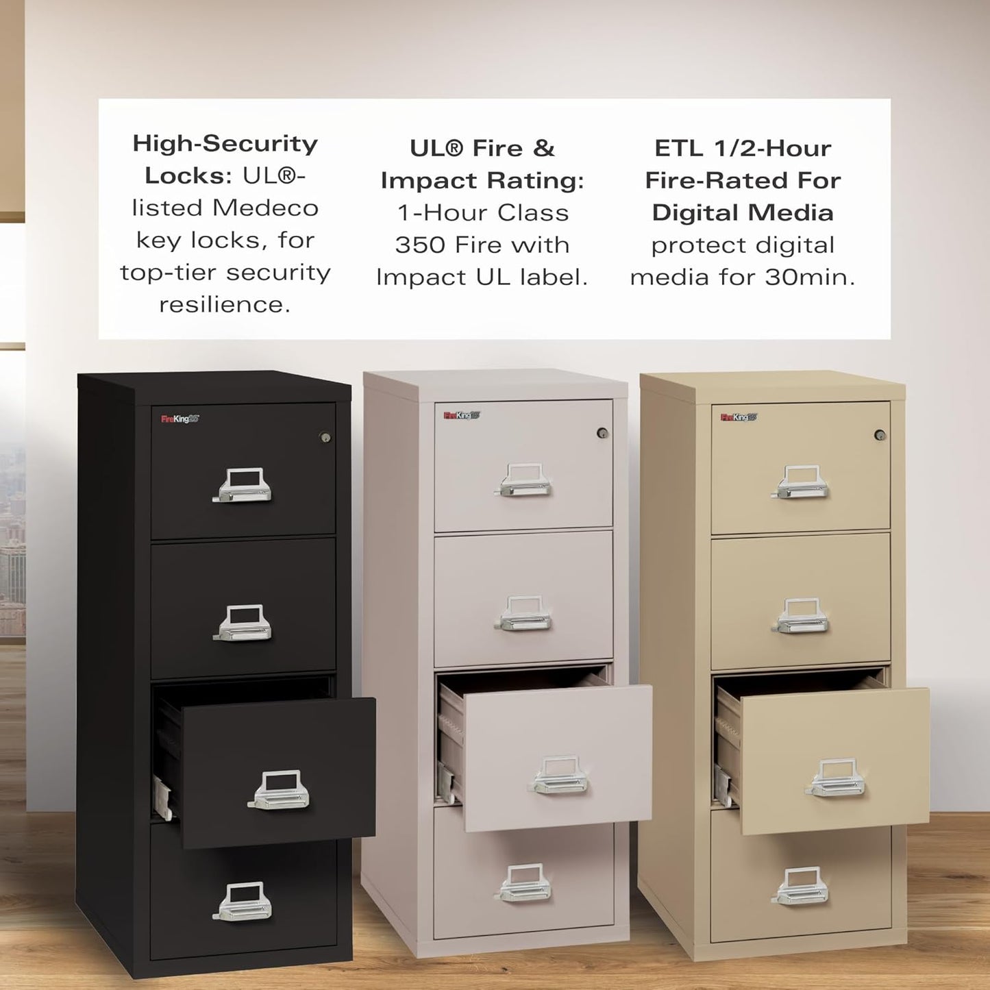 Fireking Fireproof Vertical File Cabinet (4 Letter Sized Drawers, Impact Resistant, Water Resistant), 52.25" H x 17.75" W x 25.06" D, Platinum