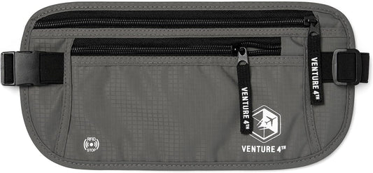 VENTURE 4TH Travel Money Belt - Slim Passport Holder RFID Blocking Travel Pouch to Protect Cash, Credit Cards and Travel Documents (Gray)