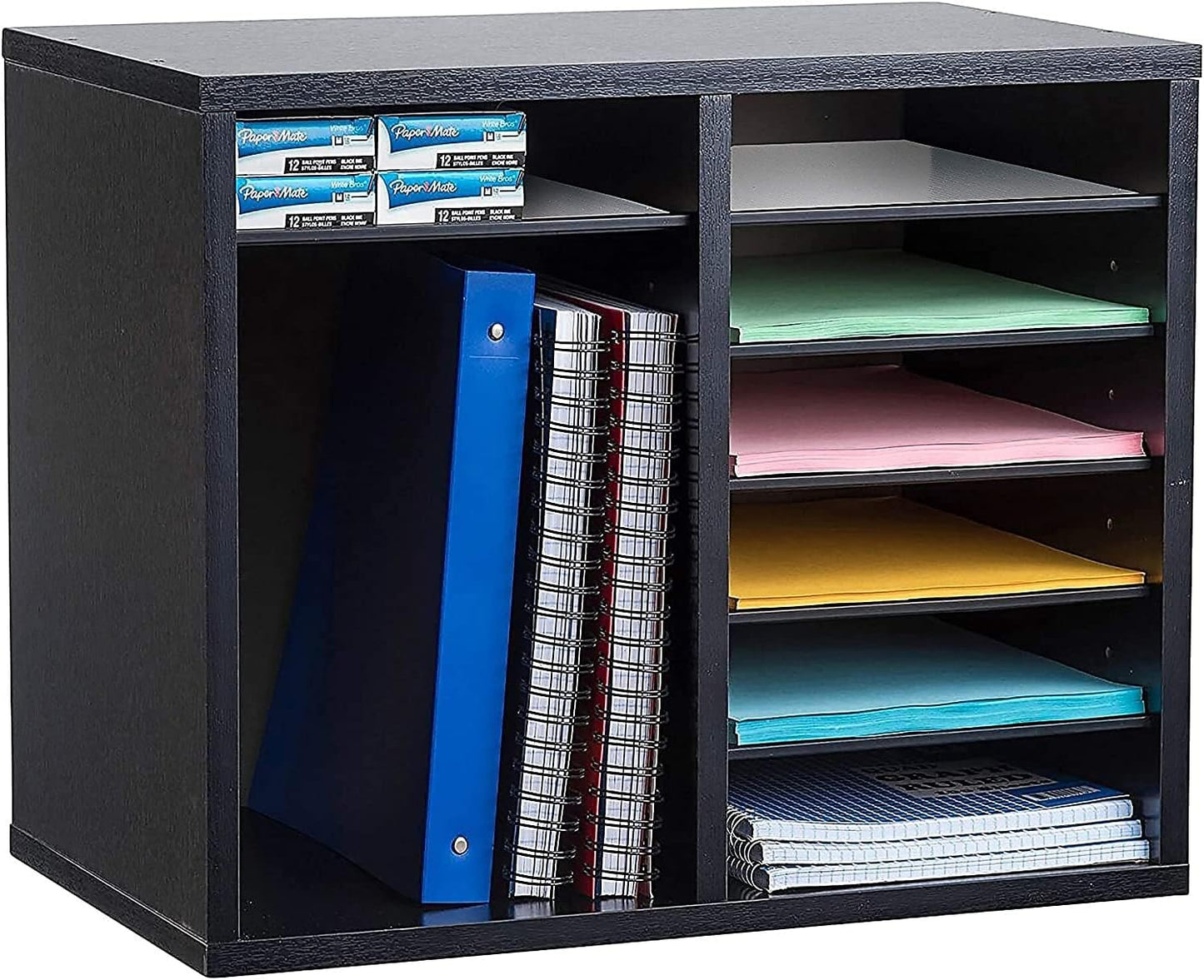 AdirOffice Wooden Adjustable Literature Organizer, 12 Compartment Office Mailbox, or Classroom Literature Organizer, Black