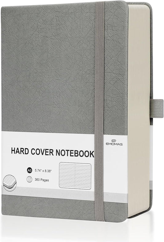 Lined Journal Notebook, 360 Numbered Pages(With page number), Thick Journal for Writing A5 College Ruled Notebook, 100gsm Lined Paper, Leather Hardcover, 5.75'' X 8.38''-Wall Gray