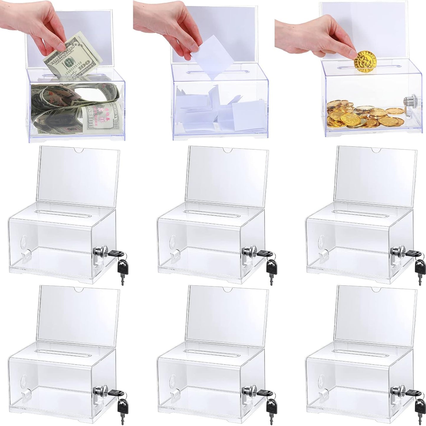 Kigley 9 Pack Acrylic Donation Box with Lock and Sign Clear Ballot Suggestion Donation Box with Slot for Fundraising Raffle Business Card Storage Container Voting Tip Jar