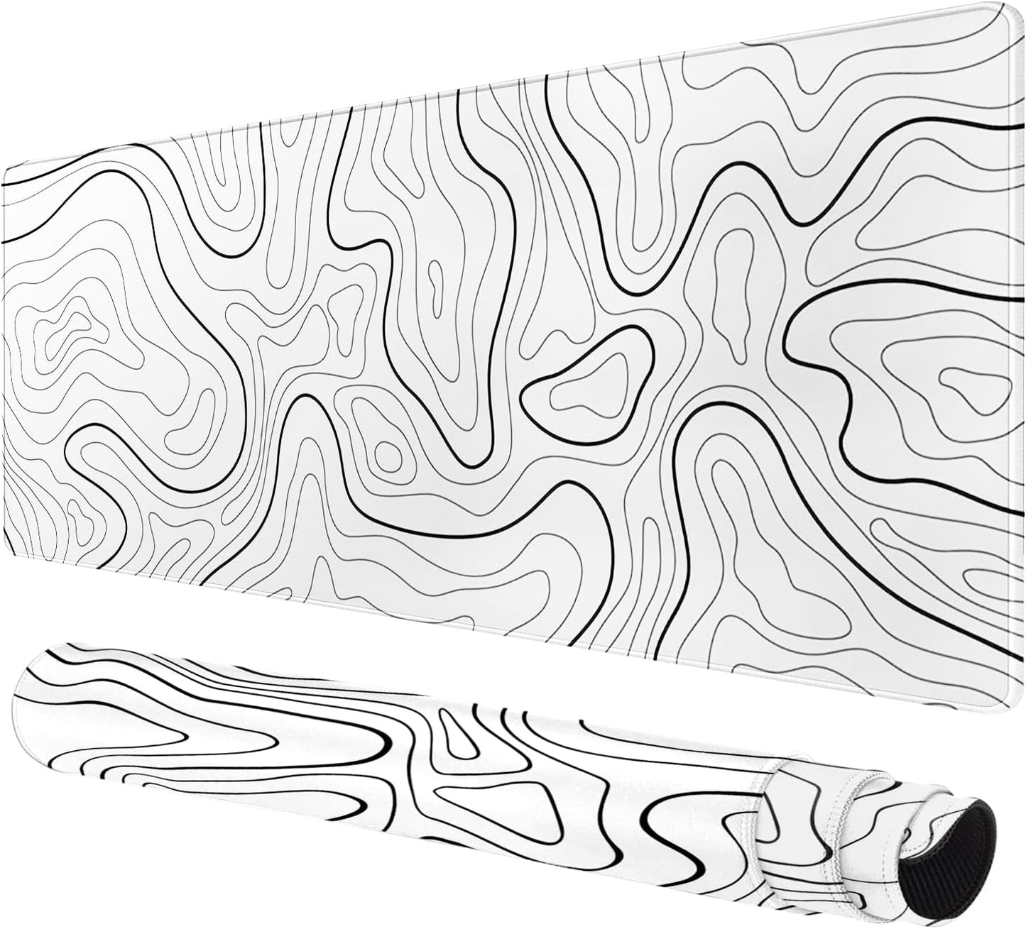 Large Gaming Mouse Pad with Stitched Edges, Anti-Slip Base, White Synthetic Cloth and Rubber Desk Pad