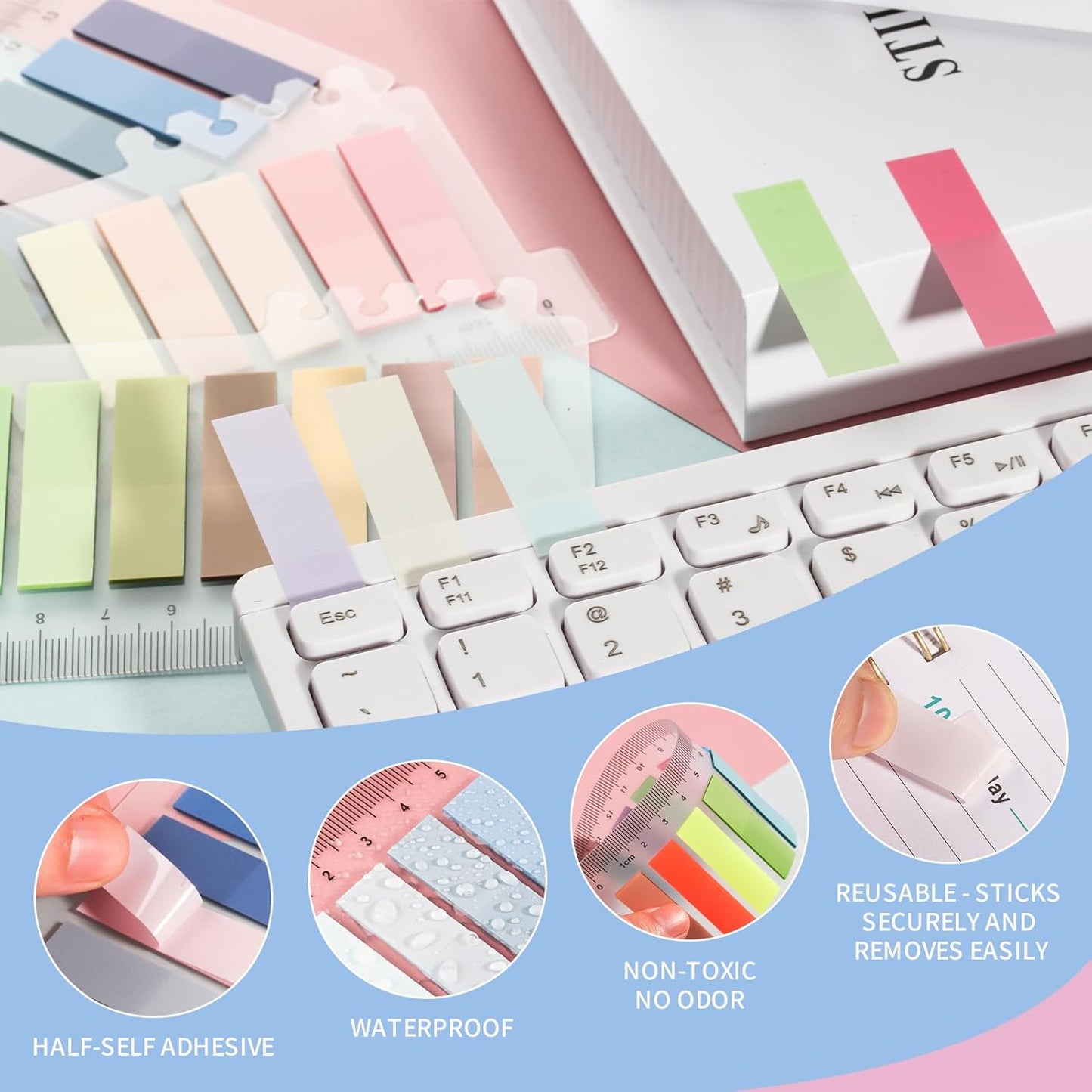 Annotation Tabs Transparent Sticky Notes - 2400Pcs Book Tabs Writable Morandi Sticky Tabs Clear Sticky Notes Page Markers Tabs for Annotating Books, Book Marks for Reading Annotation Supplies 12 Sets…