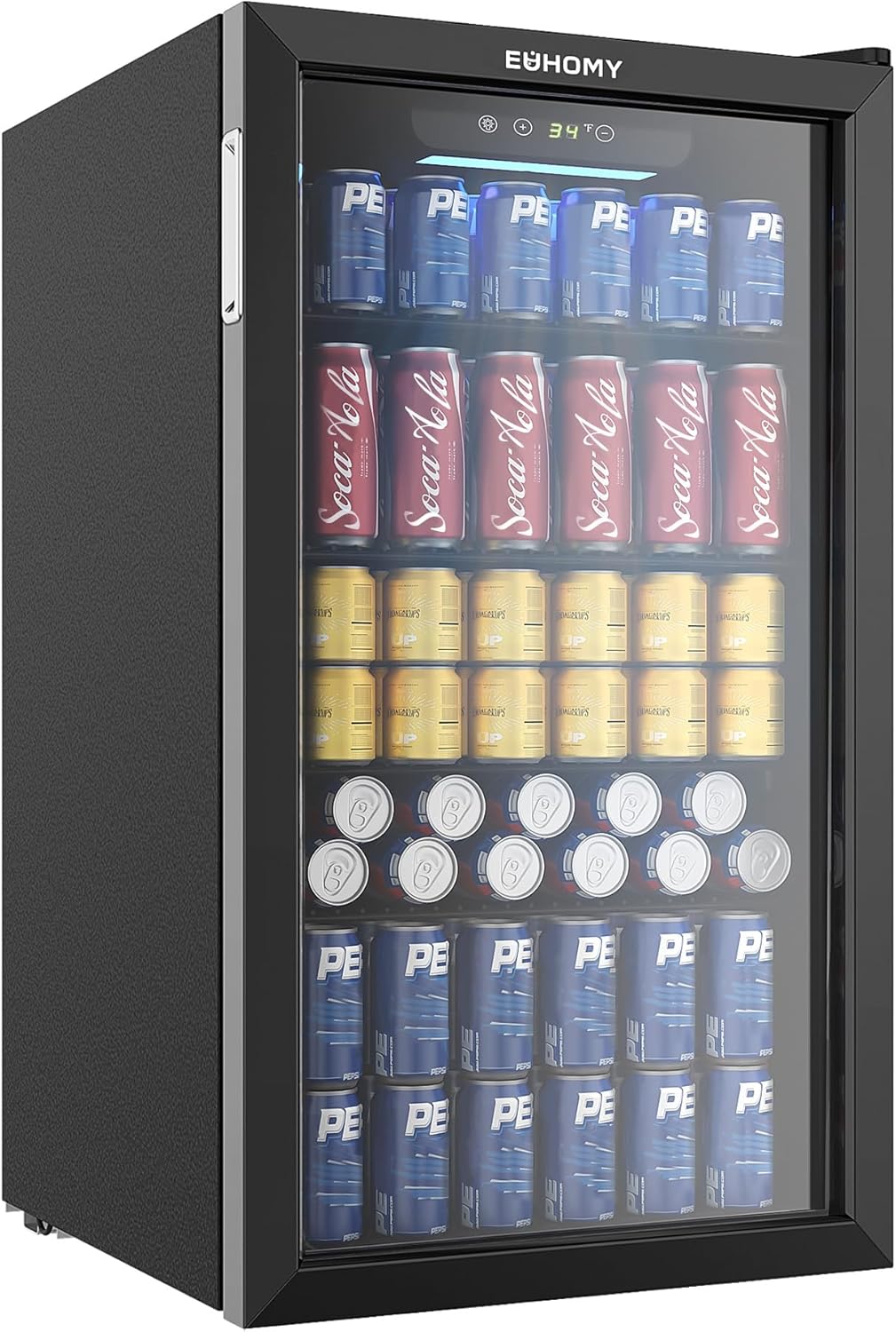 EUHOMY Beverage Refrigerator Cooler, 130 Can Mini Fridge with Glass Door for Soda Beer or Wine, Beverage Cooler for Home, Office, Bar with Adjustable Removable Shelves, Black