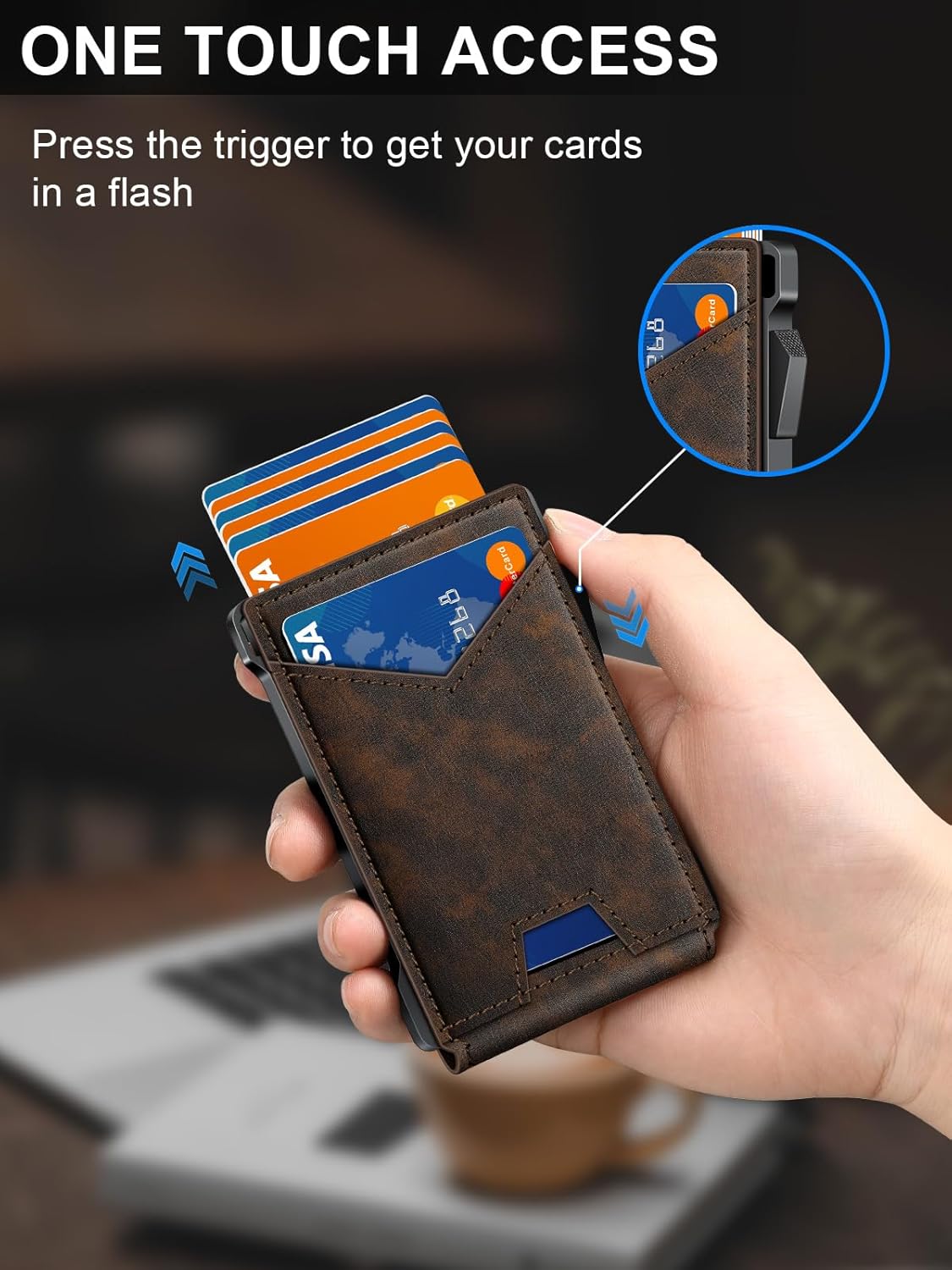 Wallet for Men RFID Wallet with 2 ID Windows & Money Clip, Slim Pop Up Card Holder for 10-12 Cards, Bifold Minimalist Smart Wallet for Front Pocket, Compact Metal Credit Card Holder, Gifts for Men