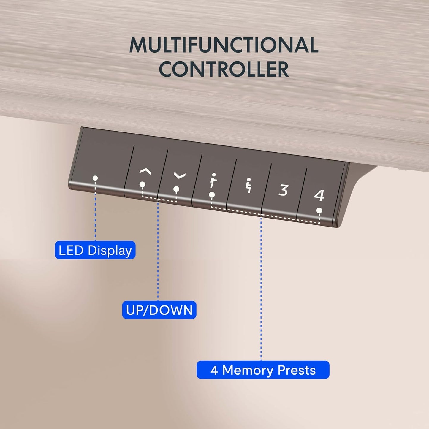 FLEXISPOT EN1 One-Piece Standing Desk, 48 x 30 Inches Electric Height Adjustable Desk for Home Office (White Frame + Gray Wood Desktop, 2 Packages)