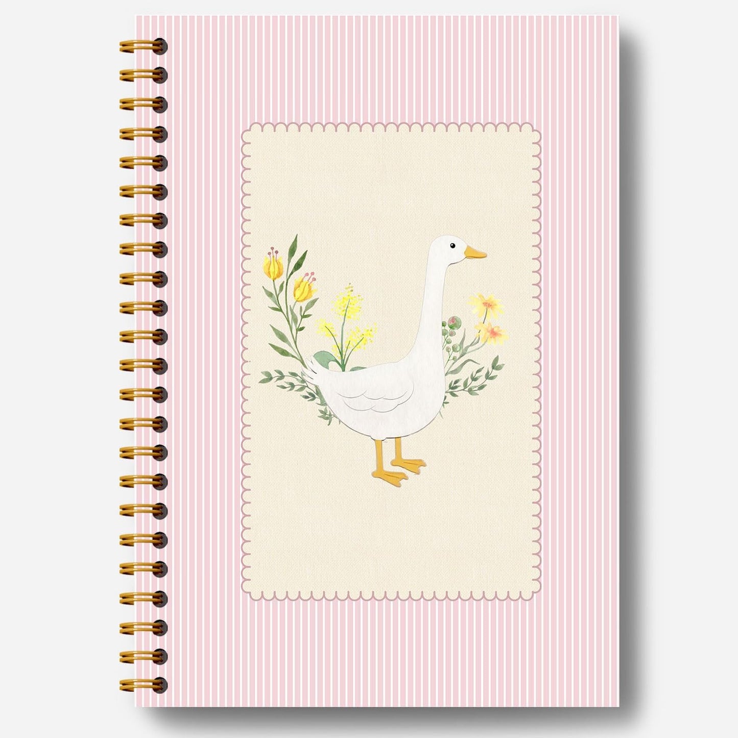 Pink Floral Goose Notebook, Cottagecore Botanical Goose Journal, Rustic Aesthetic Farm Animal Journal, Animal Lover Gifts Hardcover Spiral Notebooks 5.5x8.3 Inch