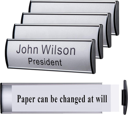 Set of 5 - Nameplate Holder for Wall Mount, 2.36'' x 8'' Curved Office Business Door Sign Holder-Silver