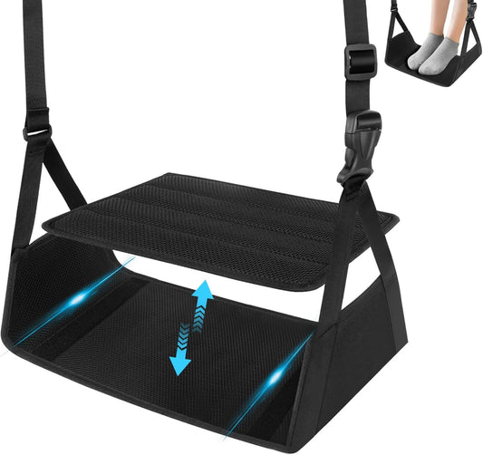 Airplane Foot Hammock for Plane Travel Essentials, Airplane Foot Rest with 2 in 1 Removable Support Pad, Adjustable Foot Hammock with Thicken Memory Foam, Foot Rest for Plane Travel Foot Leg Rest