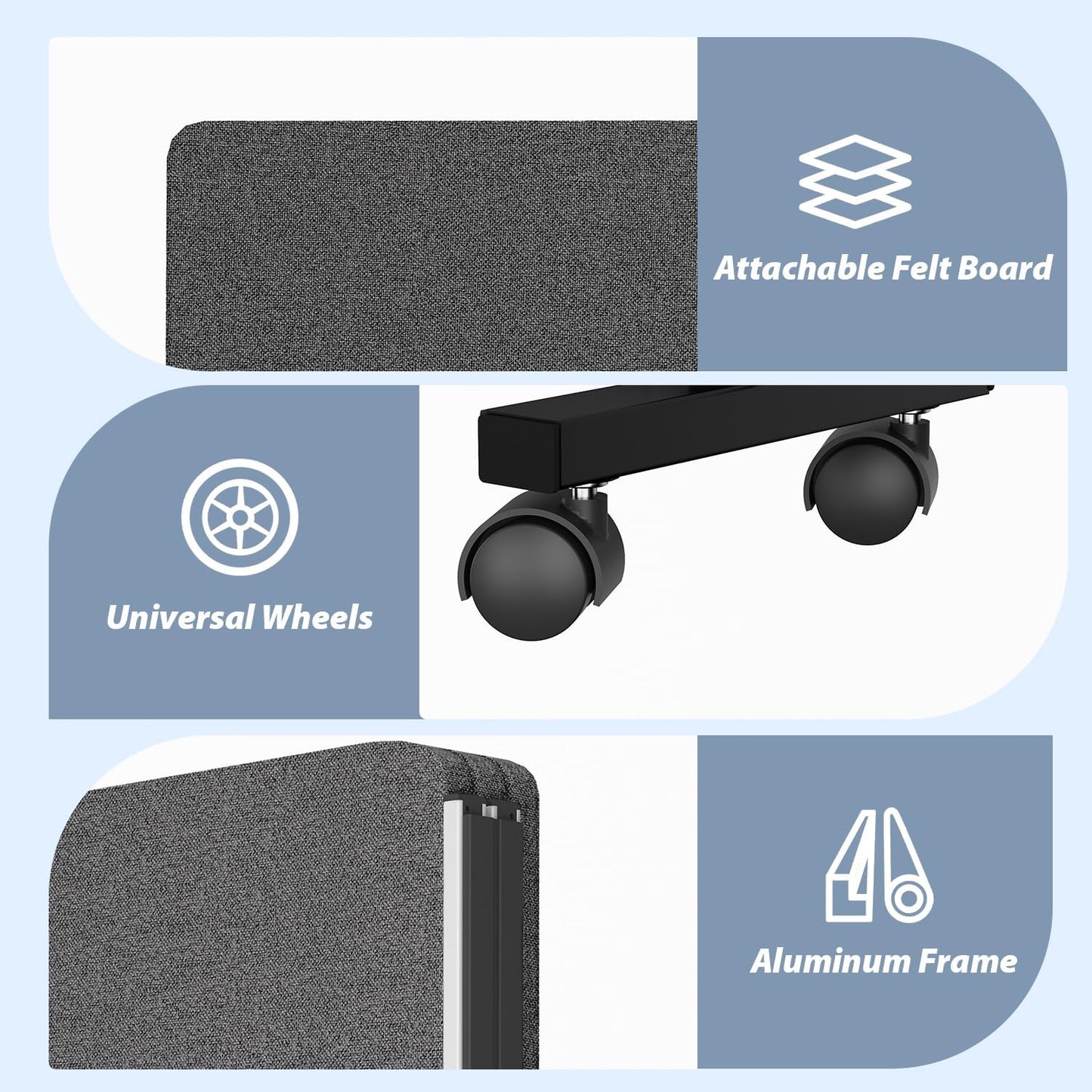 Acoustic Room Divider Privacy Panel with Wheels, 4 Panel Soundproof Room Divider (Aluminum Frame) for Room Partition, Folding Room Dividers Separation Office Cubicle Wall Sound Proof Partition Divider