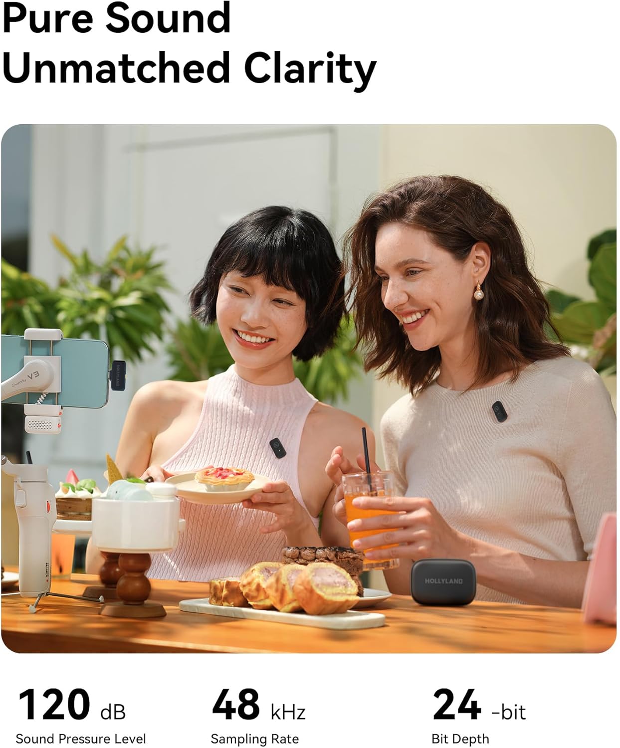 Hollyland Lark A1 Wireless Mini Microphone for iPhone 14/13/12 (2TX + Lightning RX) 48kHz/24-bit, 3-Level Intelligent Noise Cancel, Magnetic Microphone for YouTube, Podcast, Vlogging (Black)