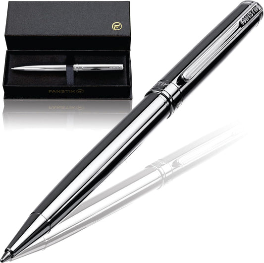 Customized Silver Luxury ballpoint pen (Made In USA) fancy gift set for women, Real 24K Gold Plating, Professional executive pen gift set for men (Lux Custom-BallPoint Silver)