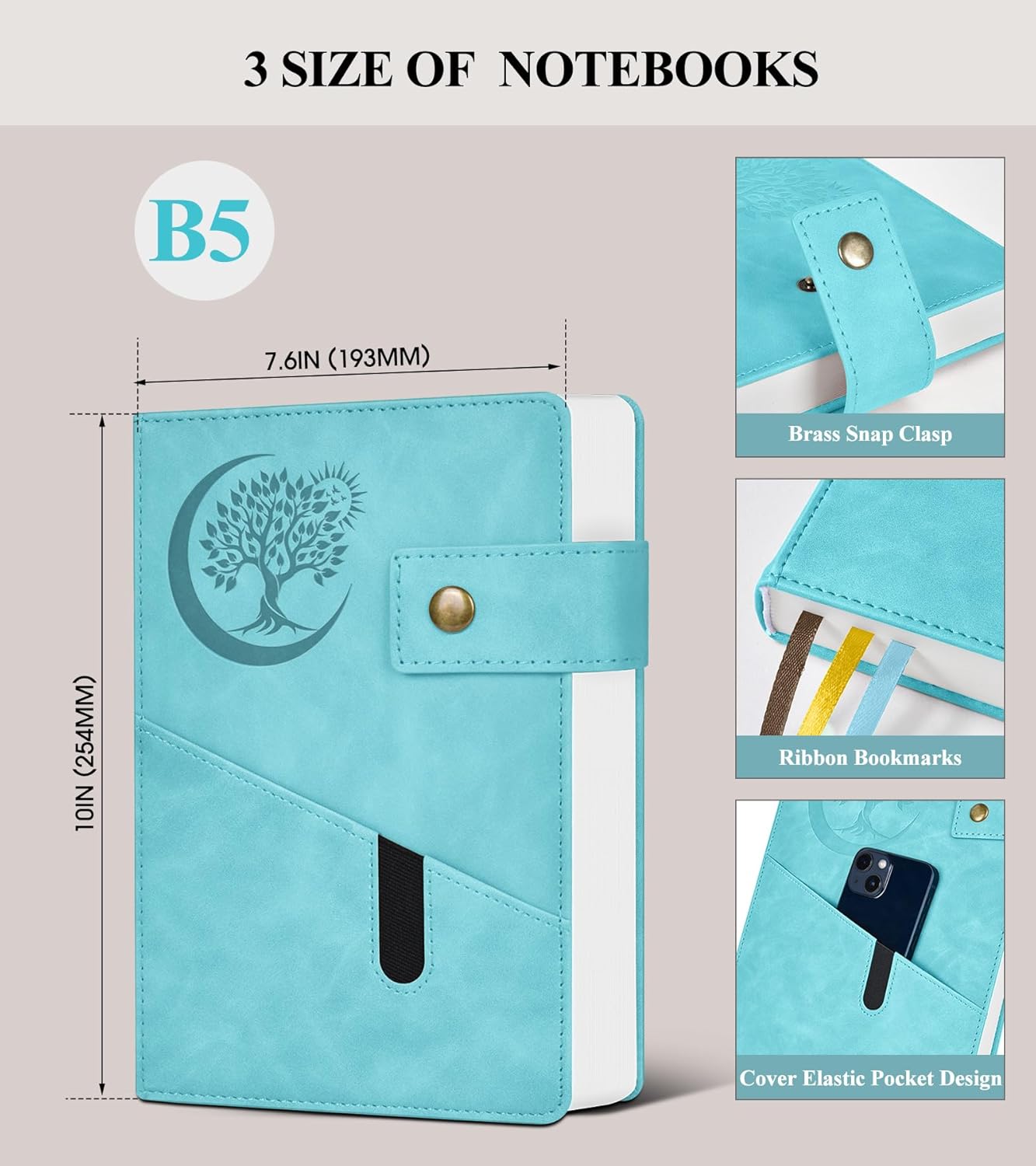 365 Page Thick Lined Journal Notebook for Men Women, B5 Large Leather Journals for Writing, Hardcover Notebooks for Work, School, Note Taking, Business, Travel Diary, College Ruled 7.6" x 10"