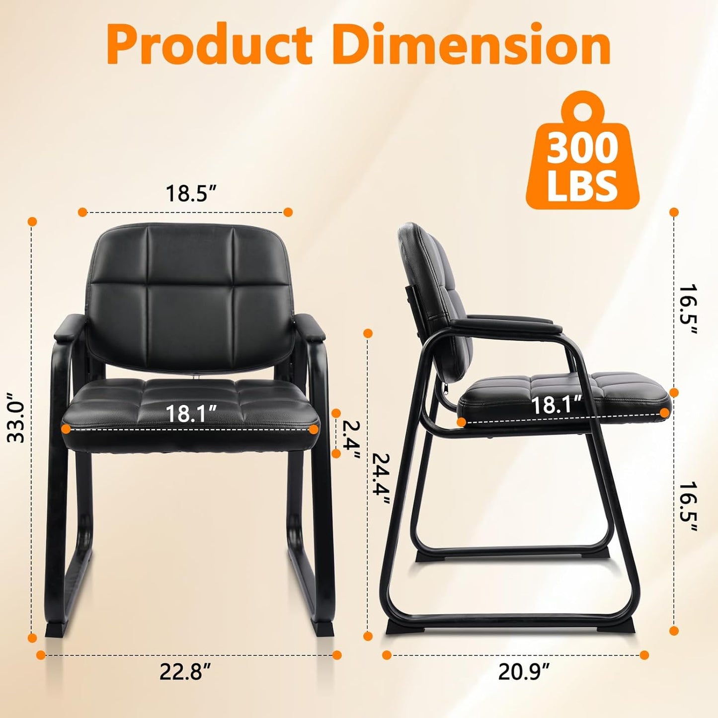 CLATINA Waiting Room Guest Chair with Bonded Leather Padded Arm Rest for Office Reception and Conference Desk Black with Sled Base 4 Pack