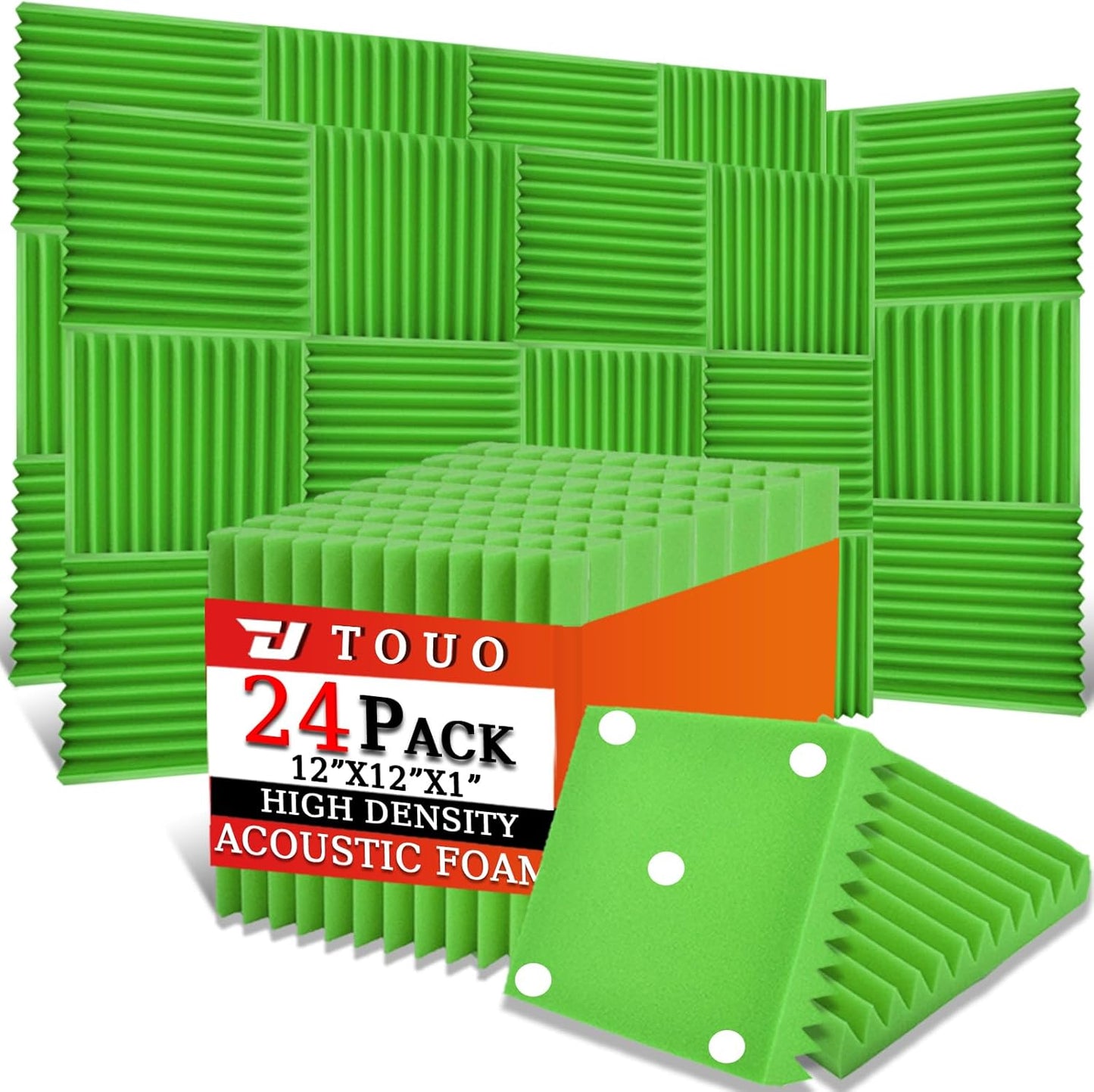 24 Pack Acoustic Panels – Sound Proof Foam Panels for Wall 12"x12"x1", Flame Retardant Wedge Acoustic Foam, High-Density Sound Absorbing Panels for Home Studio(Green, 1" Thick 24 Pack)