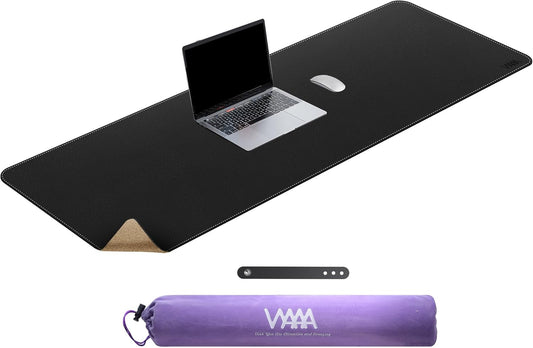 Vyaaa Cork & Leather Desk Mat, 47.2" x 15.7" Dual Sided Leather Desk Pad, Large Mouse Pad ，Waterproof Extra Large Desk Mat, Desk Mats on top of Desks for Home or Office (Black)