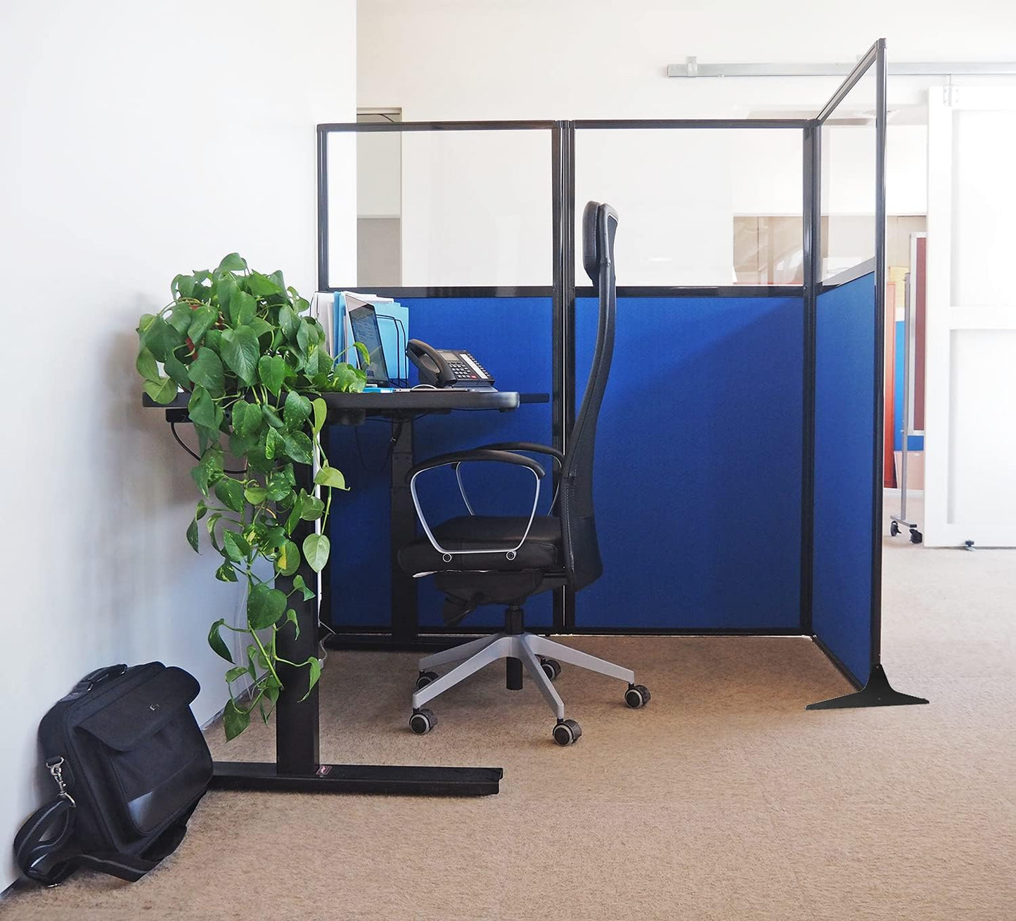 Versare Workstation Partition | Portable Wall Divider | Modern Office Cubicle | Free Standing Privacy Screen | Flexible Work Space | 33" x 70" W/Window, Red Fabric Panels