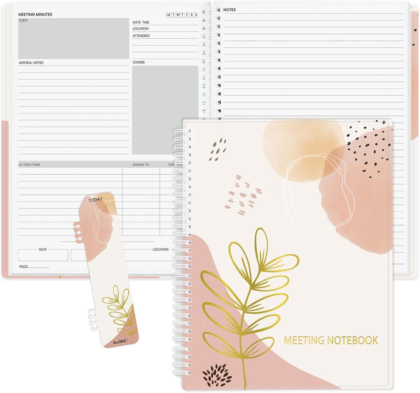 SUNEE Half Meeting Half Note - 8.5"x11" Professional Notebooks for Work - 160 Pages, A4 Size Project Planner, Spiral Meeting Agenda/Minutes Organizer for Women Men, Note Taking, Office & Business