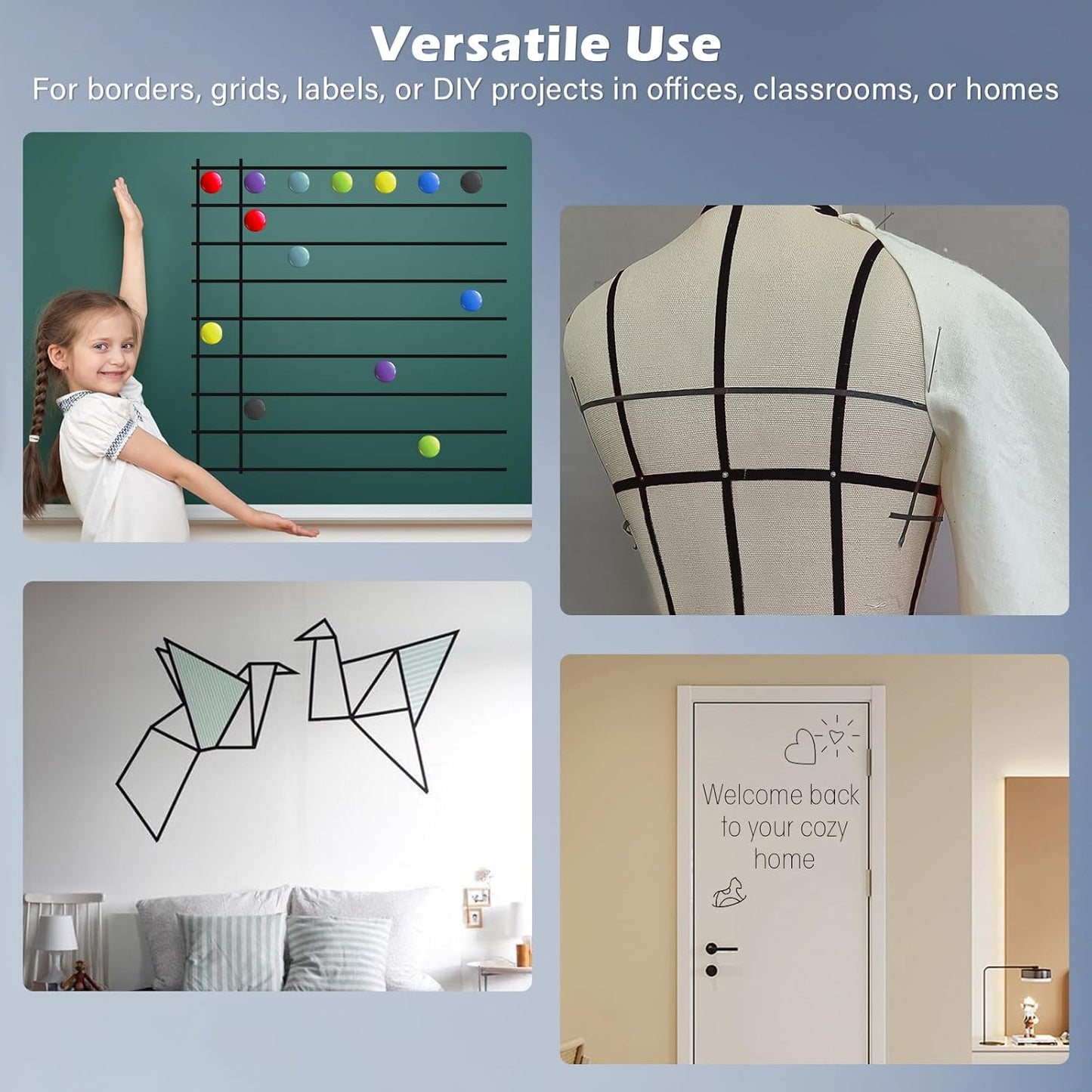 5PCS Whiteboard Tape Black Pinstripe Tape Stained Glass Paint Lead Line for DIY Glass Painting Surface Gallery Window 3mm Width 131FT Long