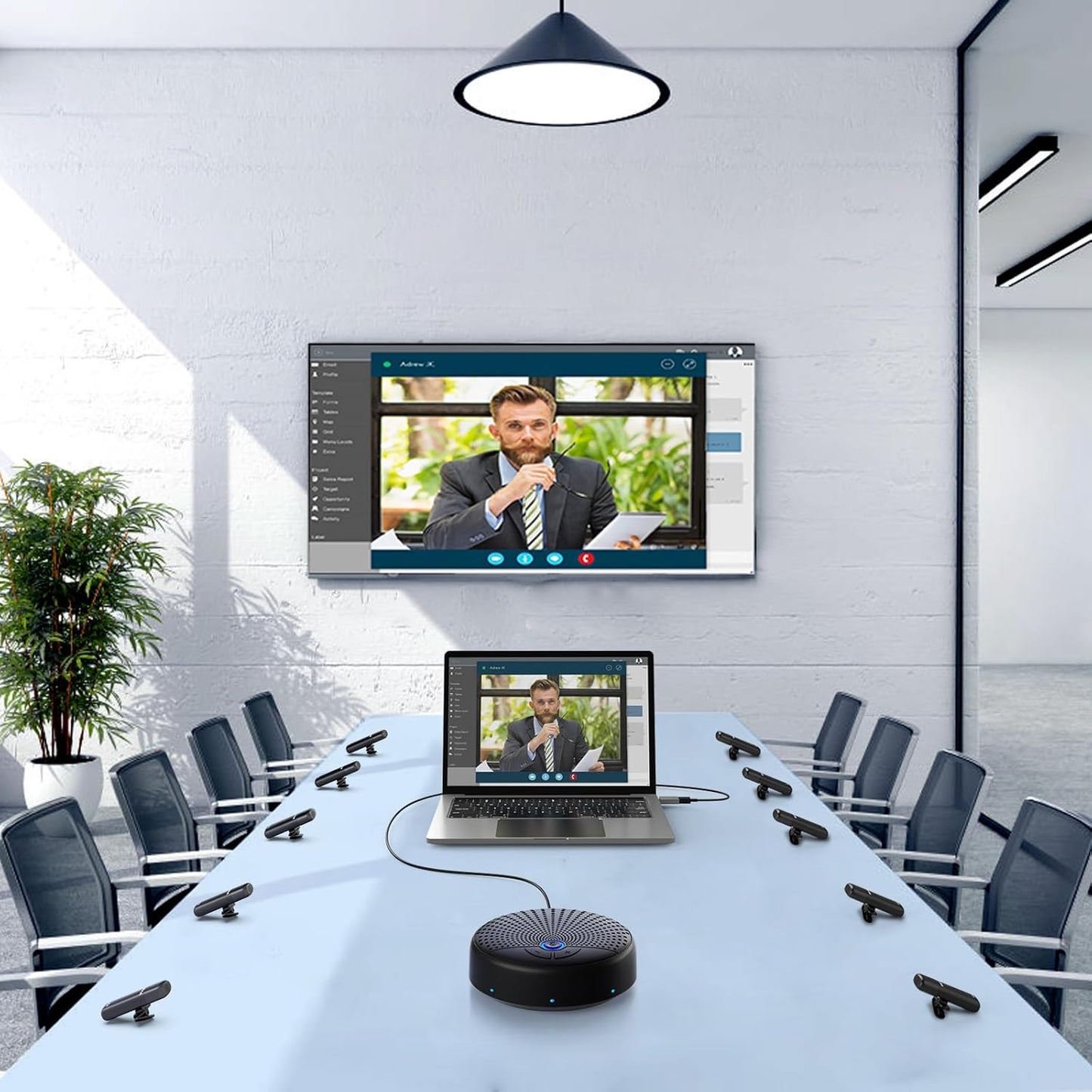 Conference Speaker and Microphone, 10 AI Mics 360° Voice Pick Up & Noise Reduction, USB Speakerphone for 10-15 People Conference Room, Compatible with Multi-Leading Platforms, Zoom, MS Team