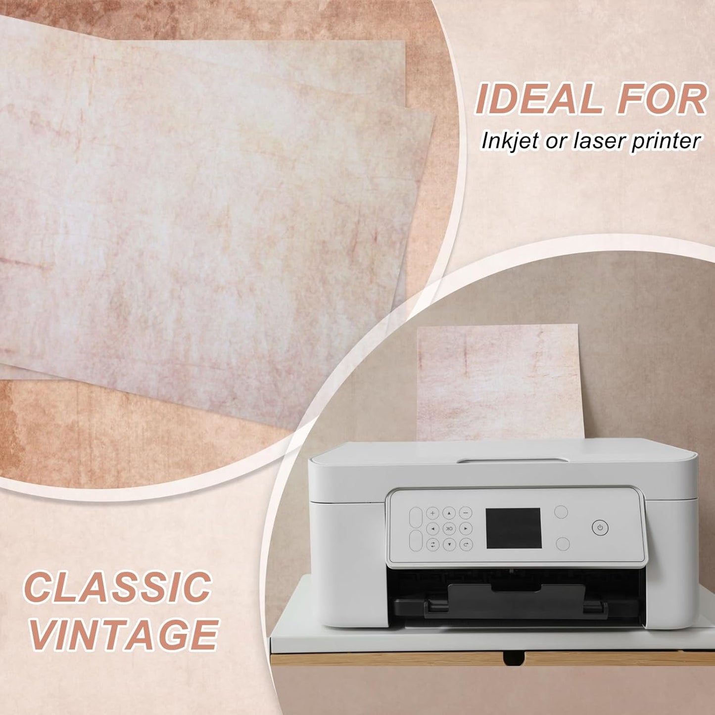 MECCANIXITY 24 Sheets Vintage Cotton Paper Printer Edge Paper Thick 120 GSM, Classic for Letter Writing, Invitations, Wedding-8 x 11 Inch,Brown Yellow Marks