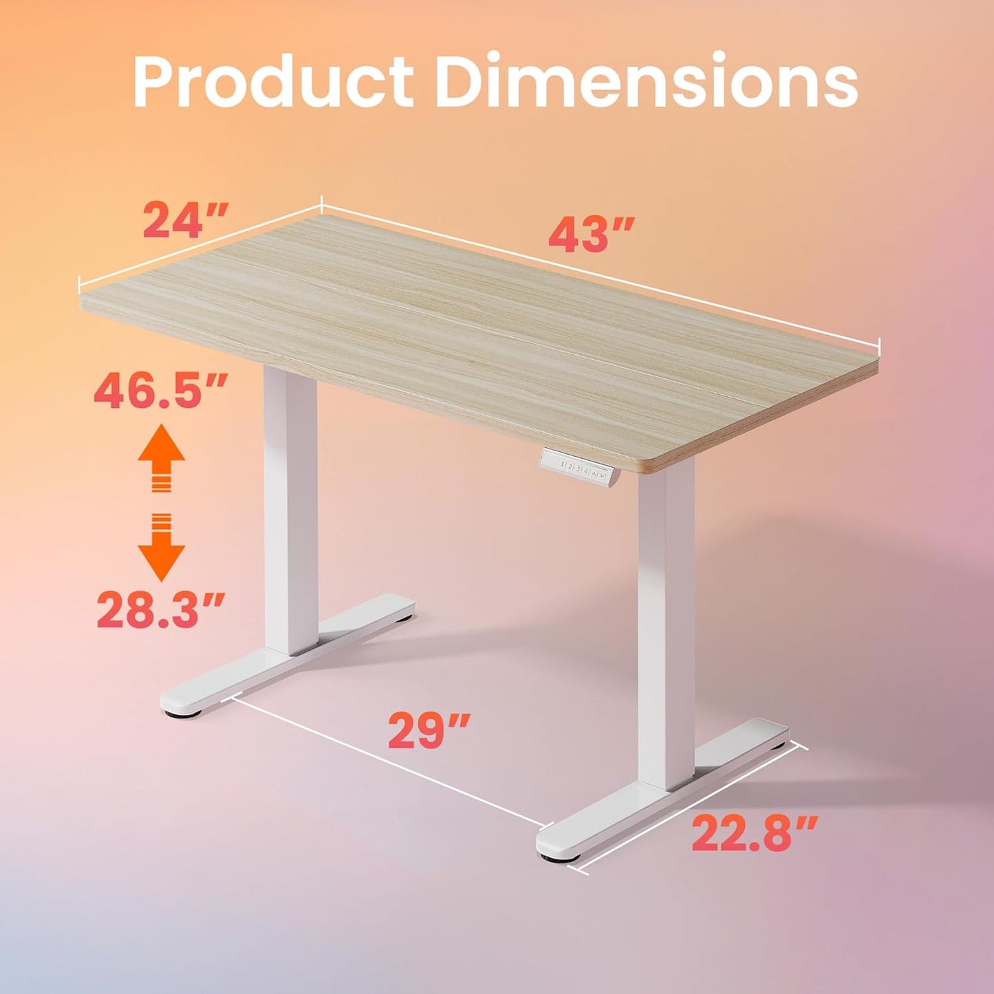 HUANUO 43 x 24 inch Electric Standing Desk Adjustable Height, 4 Memory Height Settings, Sit Stand Up Desk for Home Office & Computer Workstation, Light Walnut