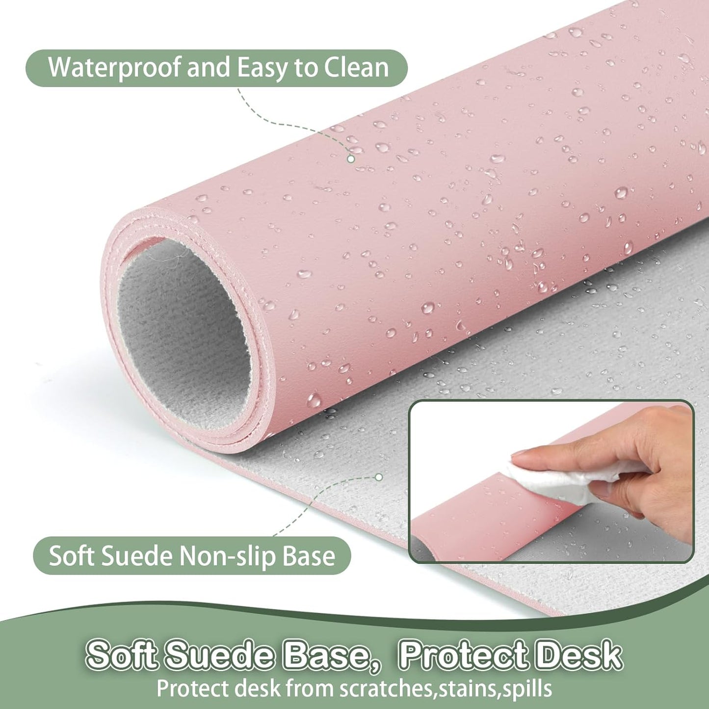 Boutilon Leather Desk Pad Protector,Non-Slip Mouse Pad,Laptop Desk Pad,Office Mouse Mat,Waterproof Leather Desk Blotter,Desk Writing Pad for Office and Home (L-Light Pink,35"x 17")