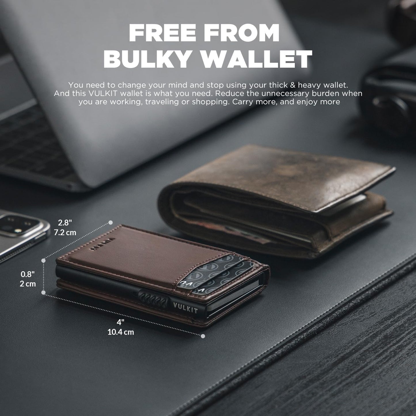 VULKIT Men's Wallet with ID Window Premium Leather Wallets RFID Blocking Minimalist Wallet Pop Up Card Holder Magnetic Closure
