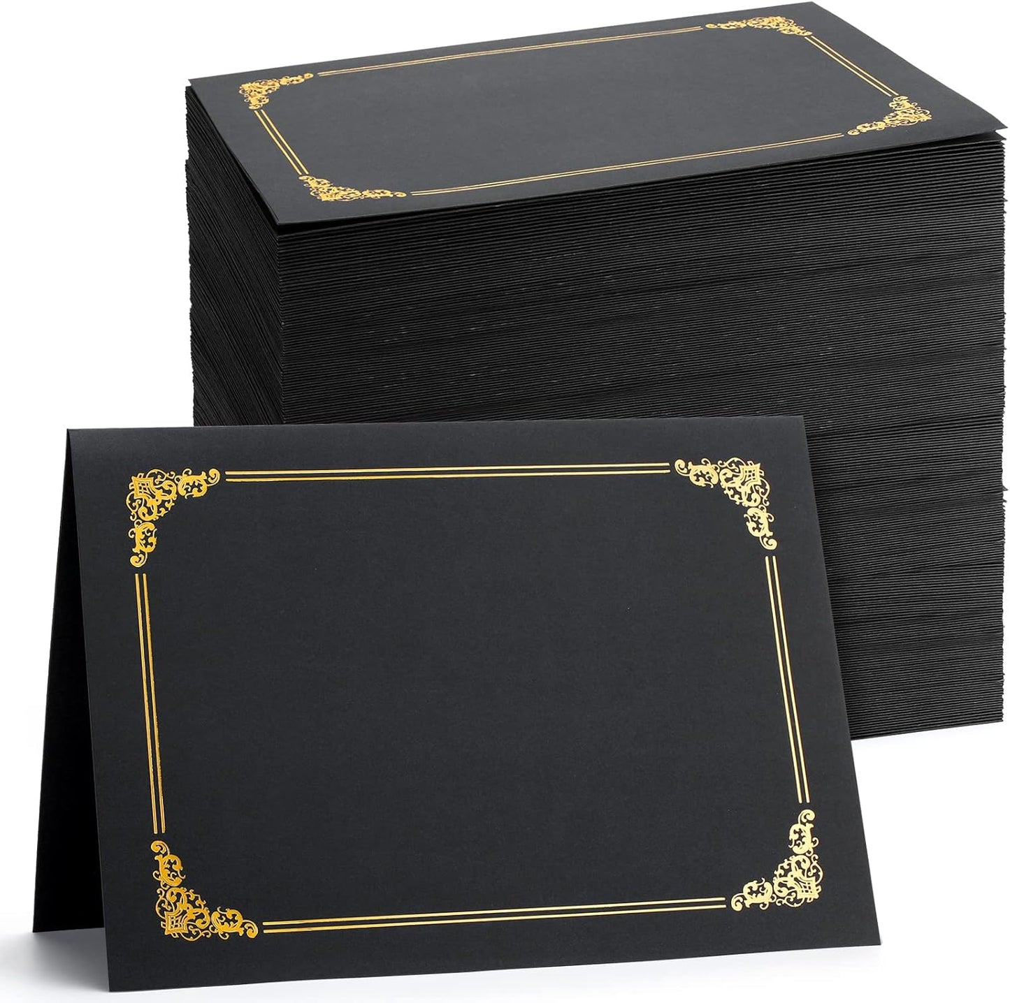 Fainne 80 Pieces Certificate Holders Diploma Holders Document Holder Certificate Covers Certificate Folders with Gold Foil Border for Letter Size 8.5 x 11 Inches Diploma Documents Awards (Black)