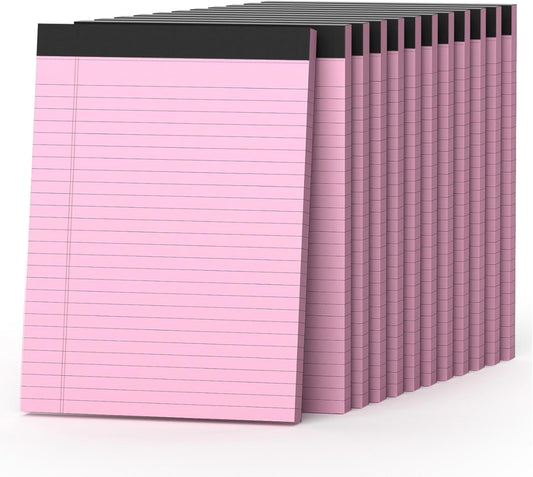 360 Sheets Pink Legal Pads 8.5" x 11" Pack of 12 Note Pads Wide Ruled Lined Paper with Micro-Perforated Writing Notebook 30 Sheets per Pad To-Do List Notepad for School, Office & Home Supplies