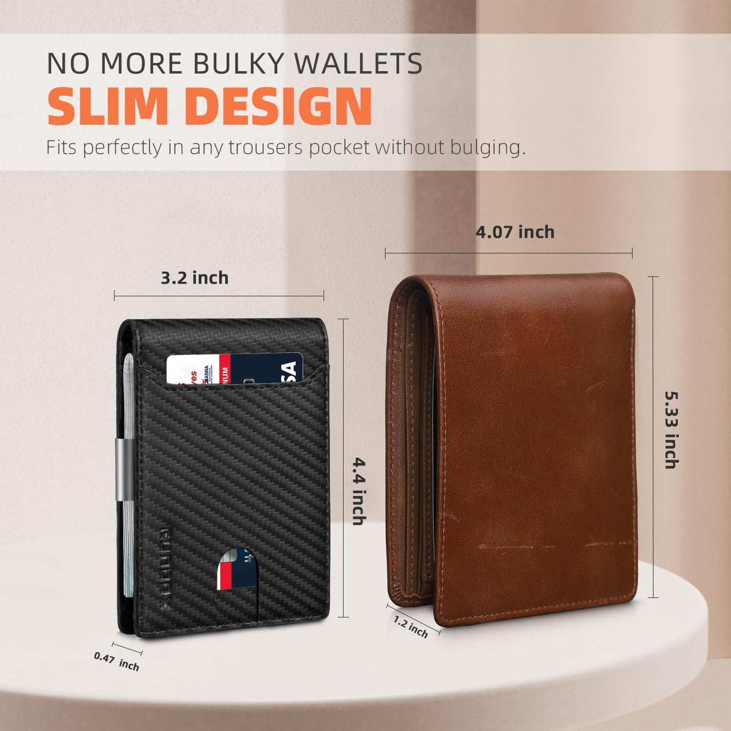 RUNBOX Slim Wallets for Men - Leather Money Clip Mens Wallet - RFID Blocking Front Pocket Bifold Wallet - Thin Credit Card Holder with Gift Box