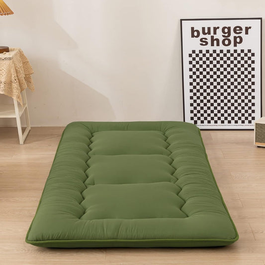 MAXYOYO Cot Japanese Floor Futon Mattress, Single Size Tatami Mat Sleeping Pad Foldable Roll Up Boys Girls Narrow Mattress Kids Lounger Pillow Bed