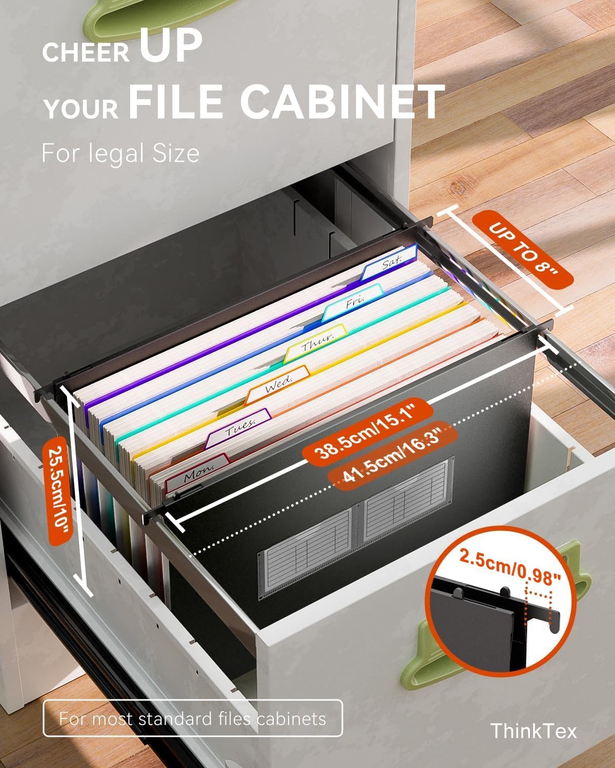 ThinkTex Plastic Expanding Hanging File Folders, 7 Innovative 1.2" Accordion Pockets, Large Capacity, Multi-Color Tabs, Legal Size for Filing Cabinet - 3 Packs