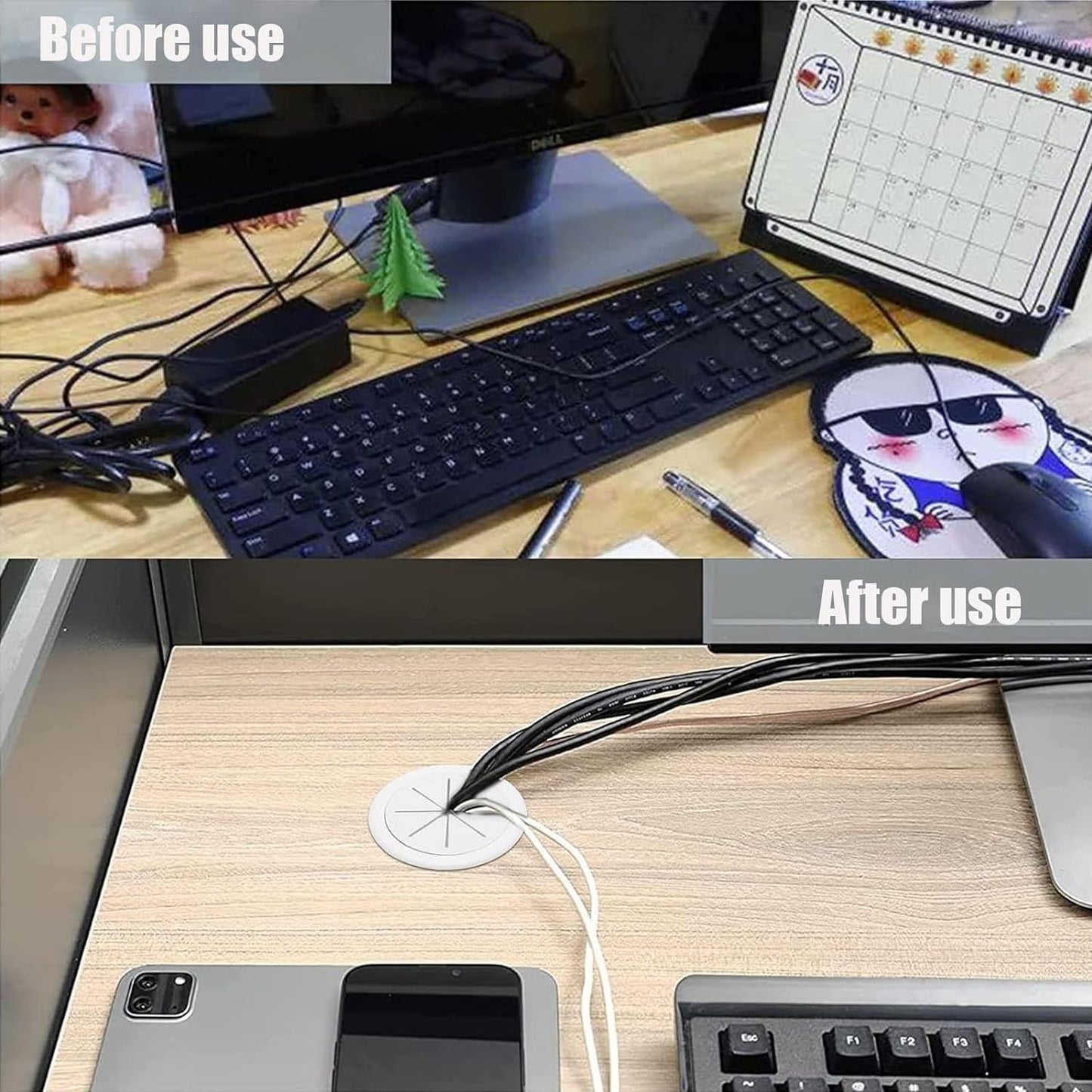 TuTuYa Desk Grommet, 6PCS Flexible 2-3/8 Inch (60mm) Desk Cable Grommet Desk Cable Hole Covers with Hole Saw, Ideal Solution for Office and Home Table Cable (White, 2-3/8Inch_60mm)